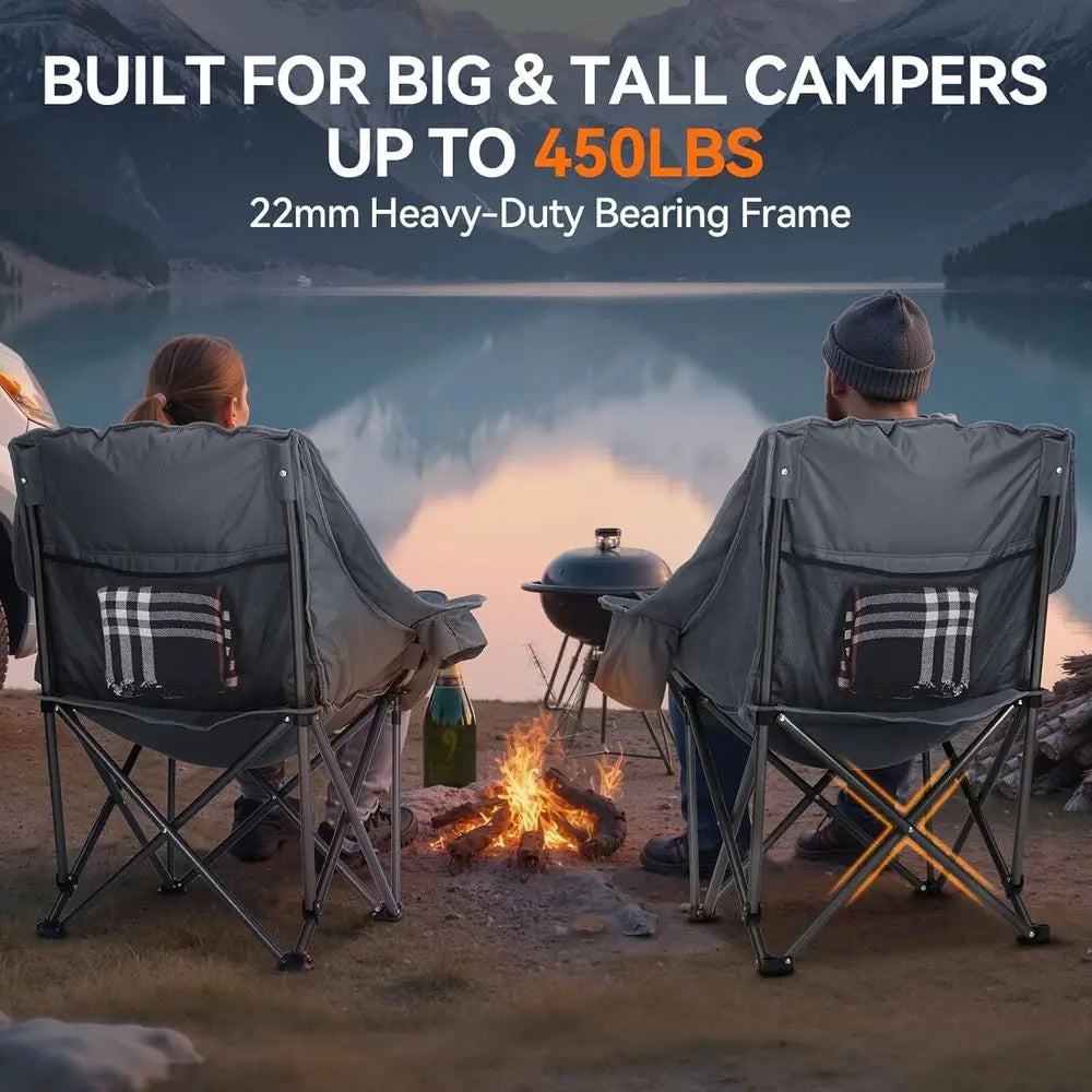 Oversized Padded Camping Chairs With Cup Holder And Cooler Bag