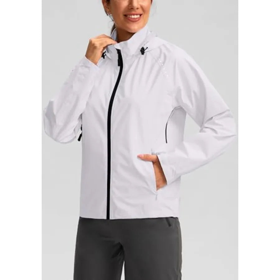 Bikewa Women's Cycling Rain Jackets Waterproof Windbreaker Lightweight Running Windproof Reflective Jacket Packable Hooded