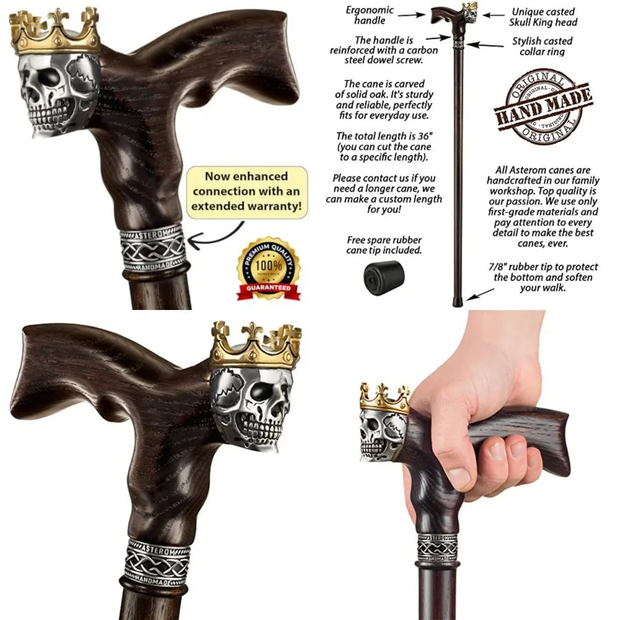 Skull King Handmade Wooden Walking Cane For Men Premium Quality