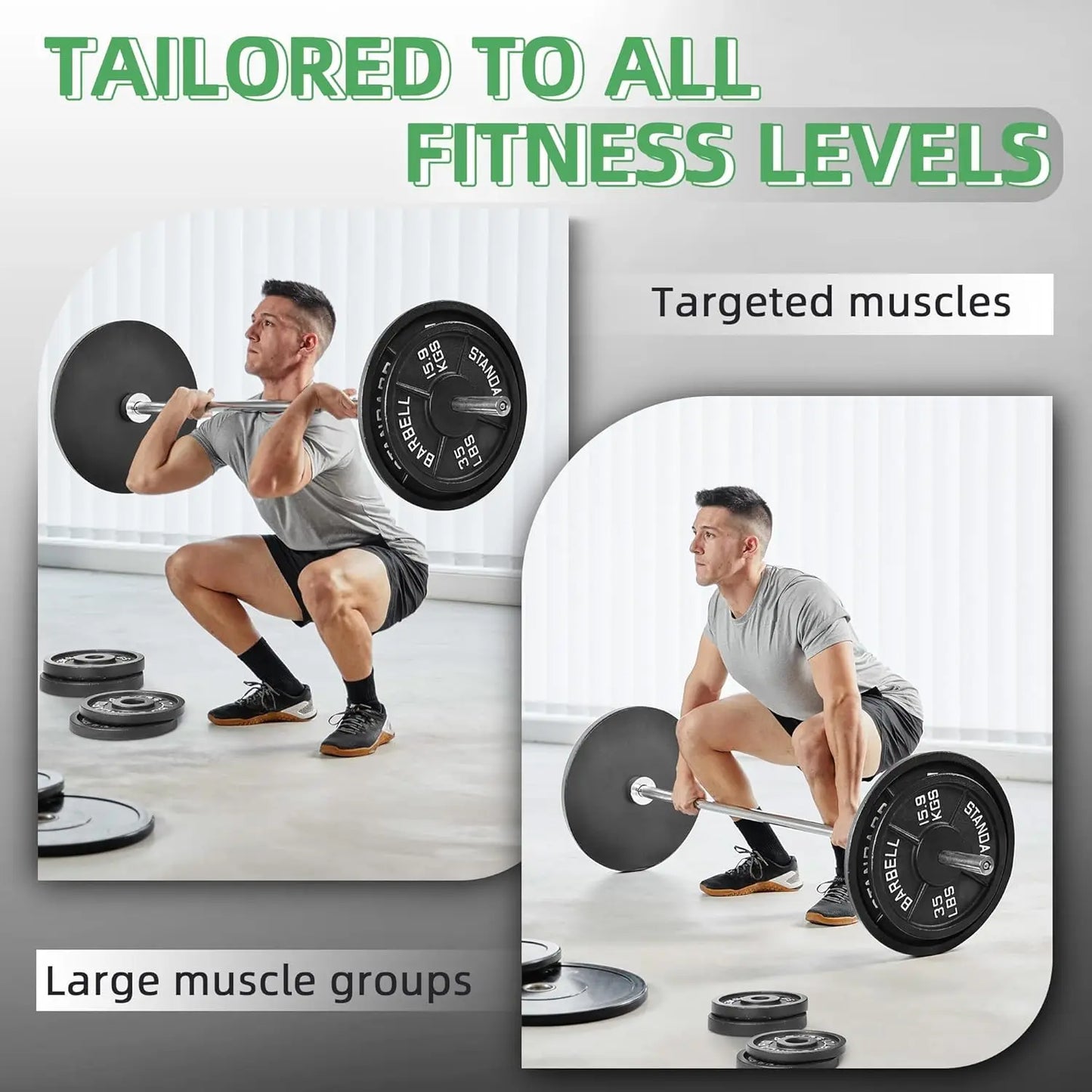 Standard 1-Inch Barbell Weight Plates, 2.5-45 LB for Home Gym Strength Training with Deep Grip