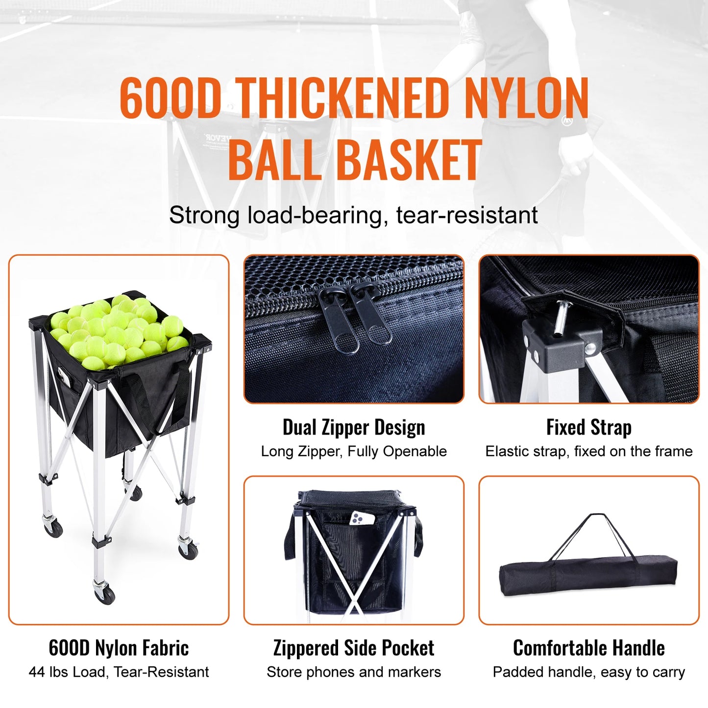 SucceBuy Foldable Tennis Ball Cart Holds 150/180 Balls with Wheels