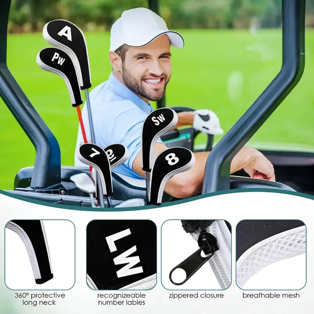 Neoprene Golf Club Covers 12-Piece Set with Zippered Driver Heads