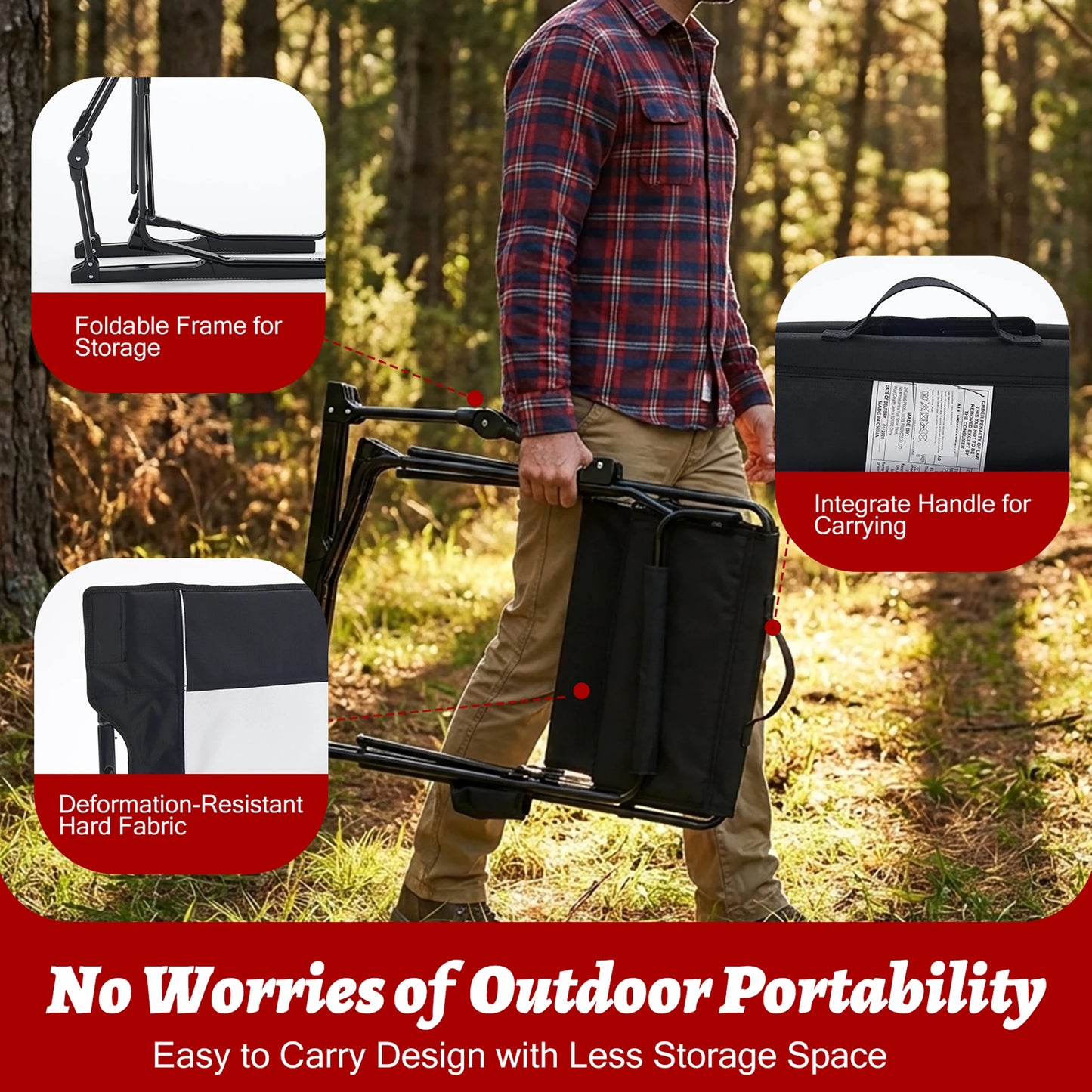 JHK Outdoor Folding Camping Chair With Mesh Back And Armrests