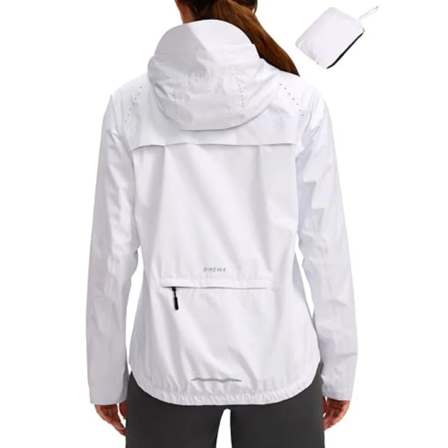 Bikewa Women's Cycling Rain Jackets Waterproof Windbreaker Lightweight Running Windproof Reflective Jacket Packable Hooded