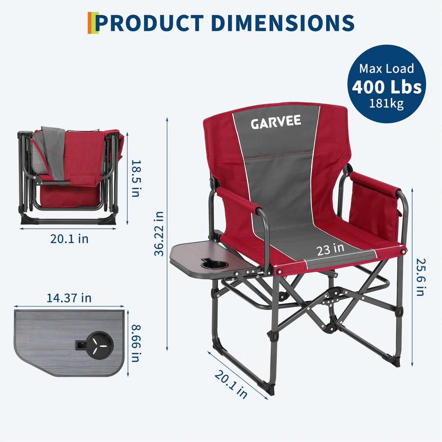 HiMISS Heavy-Duty Folding Directors Chair With Side Table Cup Holder