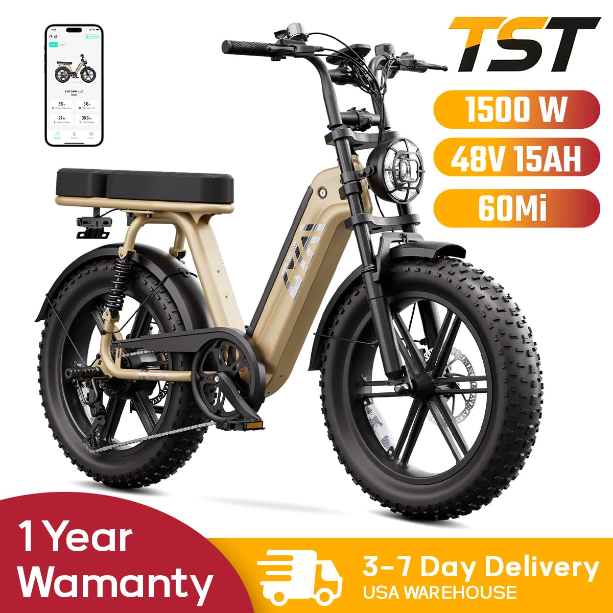 TST 1500W Electric Bike 48V 15Ah With Fat Tire Performance