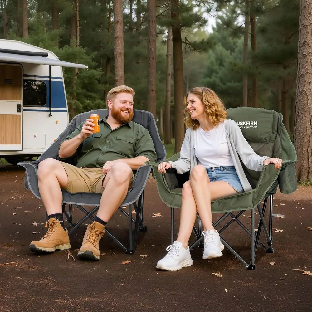 Oversized Padded Camping Chairs With Cup Holder And Cooler Bag