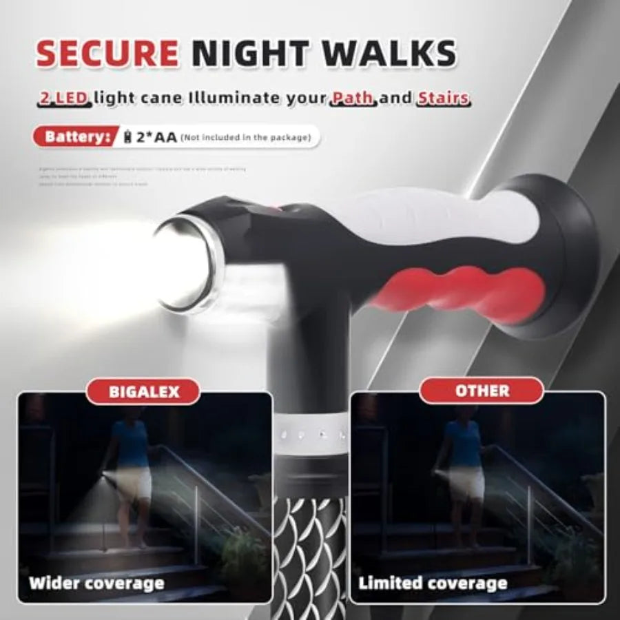 Folding Walking Cane With LED Lights For Elderly Adjustable