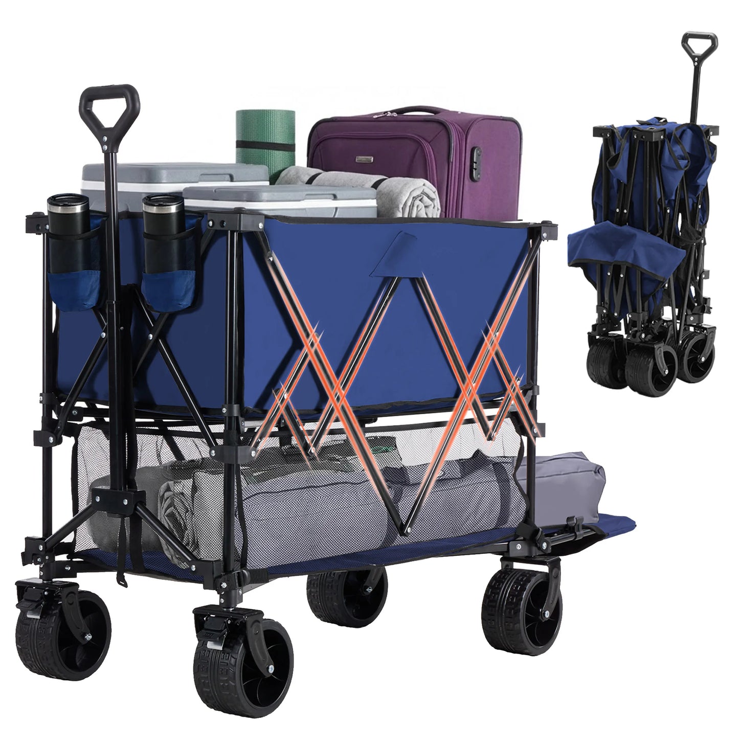 JHK Outdoor Double Decker Wagon Cart Foldable Garden Cart