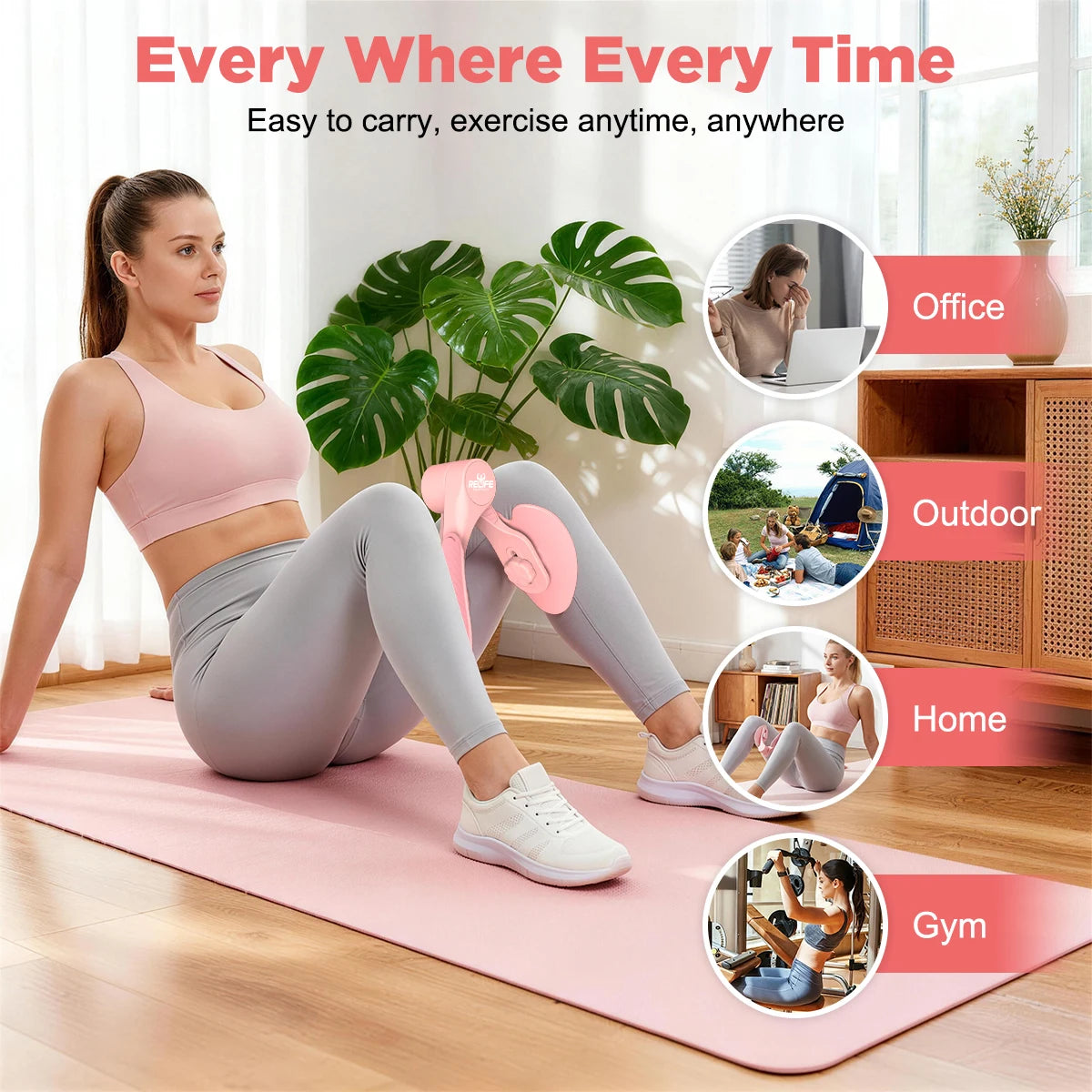 RELIFE Thigh Master, 360° adjustable leg exerciser. For home, gym, office & outdoor use. For men & women, compact fitness gear