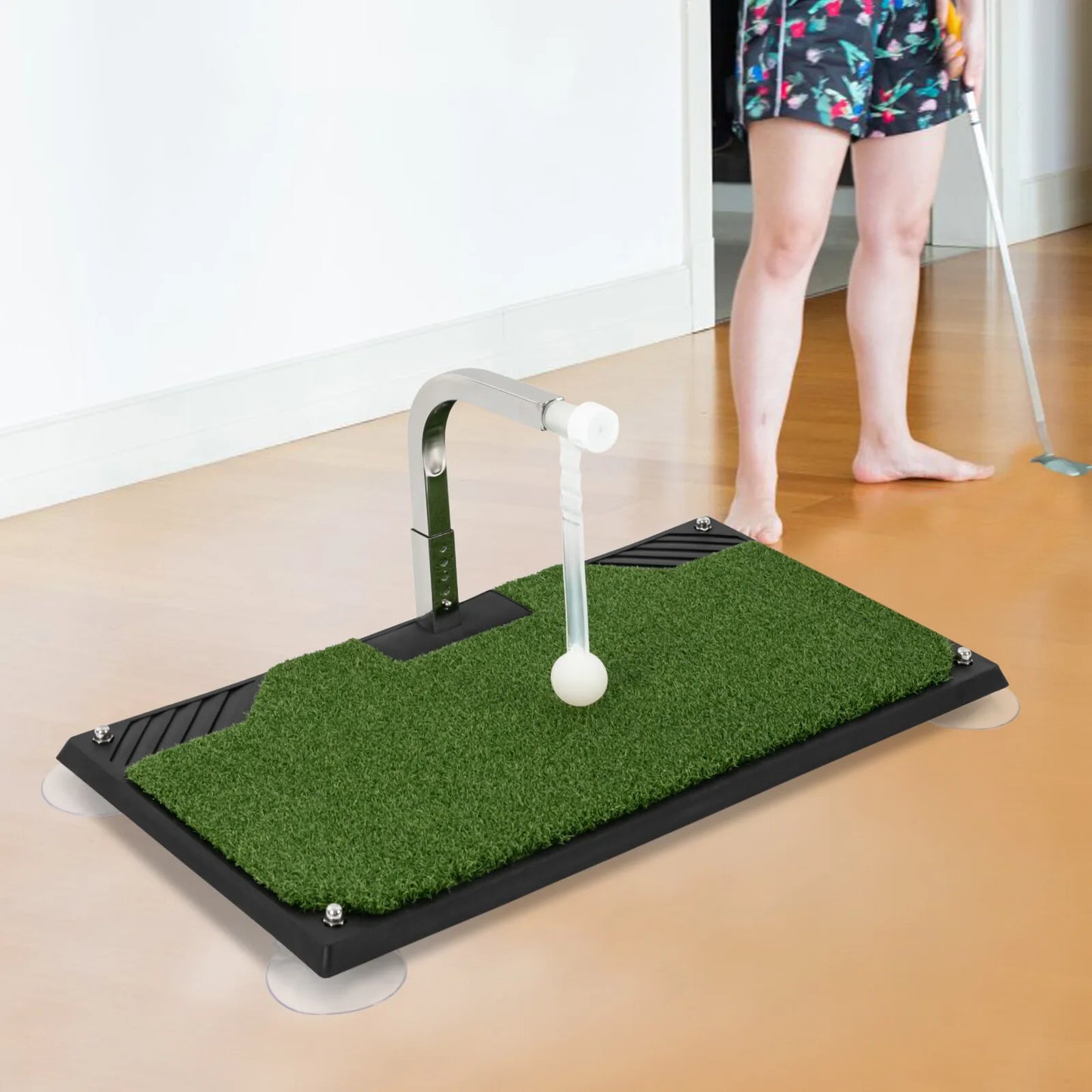 Indoor Golf Swing Trainer, Foldable Flat Golf Practice Mat with Auto Ball Return System, 5-Level Adjustable Tee Height, for Home