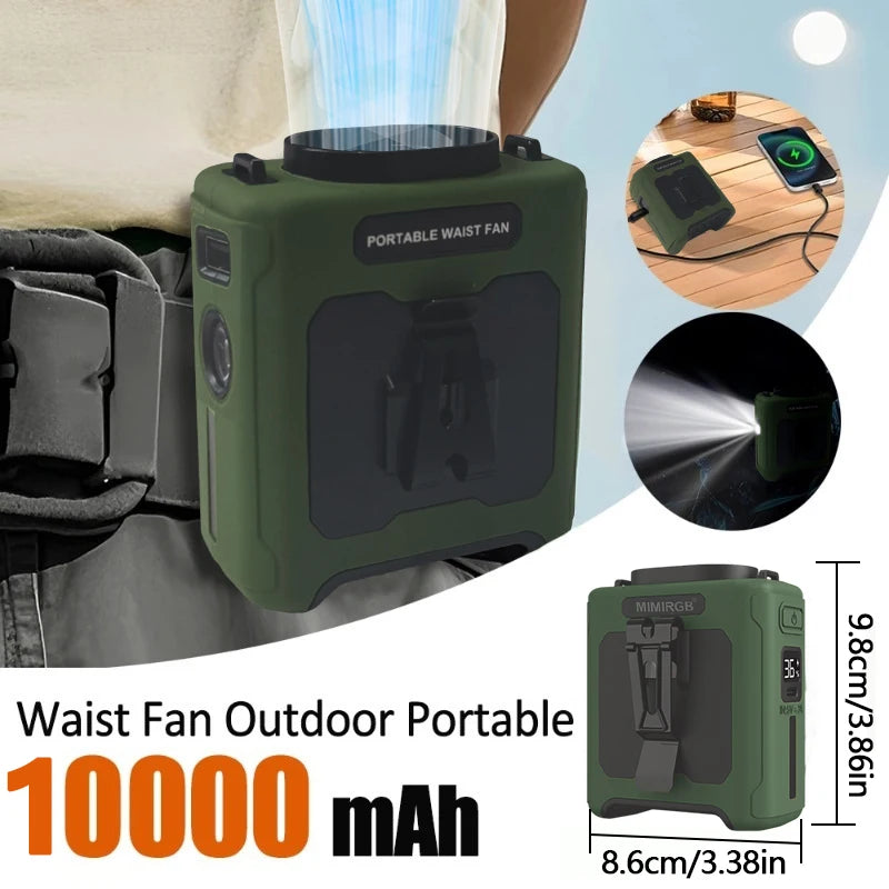 Portable Neck and Waist Clip Fan 10000mAh With Flashlight