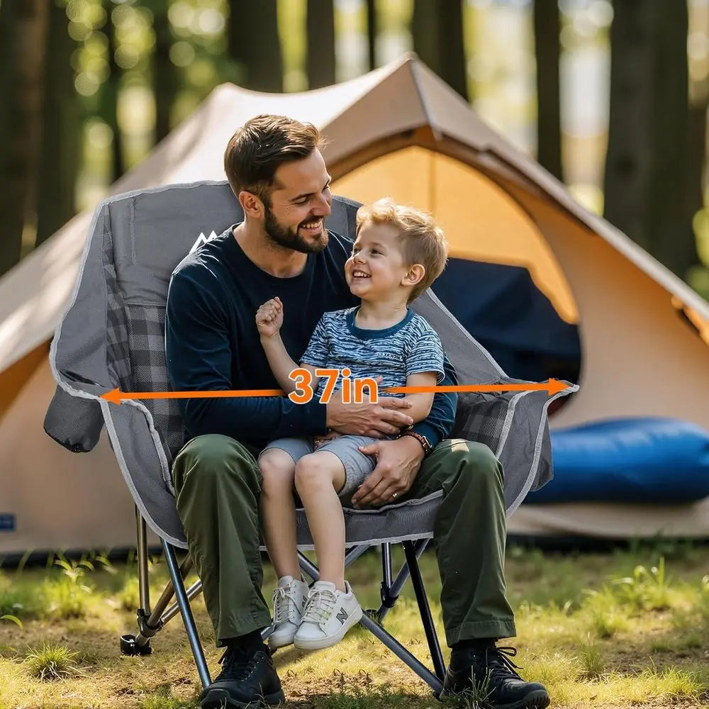 Oversized Padded Camping Chairs With Cup Holder And Cooler Bag