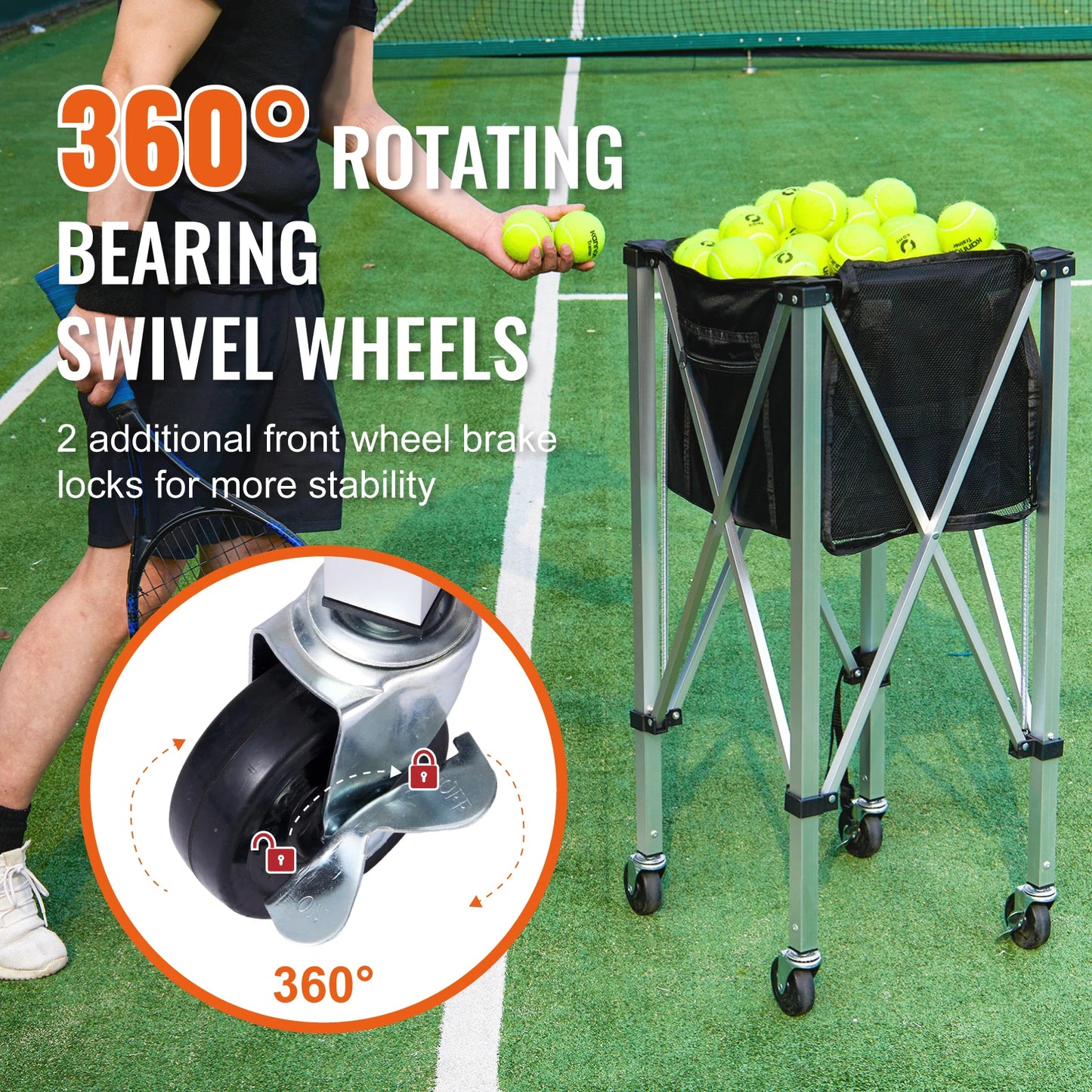SucceBuy Foldable Tennis Ball Cart Holds 150/180 Balls with Wheels