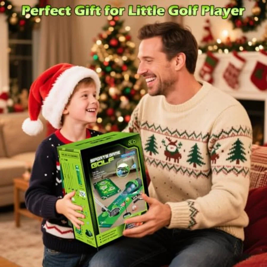 3 in 1 Golf Set with Dinosaur Automatic Golf Returner, Golf Cornhole Board, Led Light Up Balls, Putting Mat, 3-8 Toddler Mini G