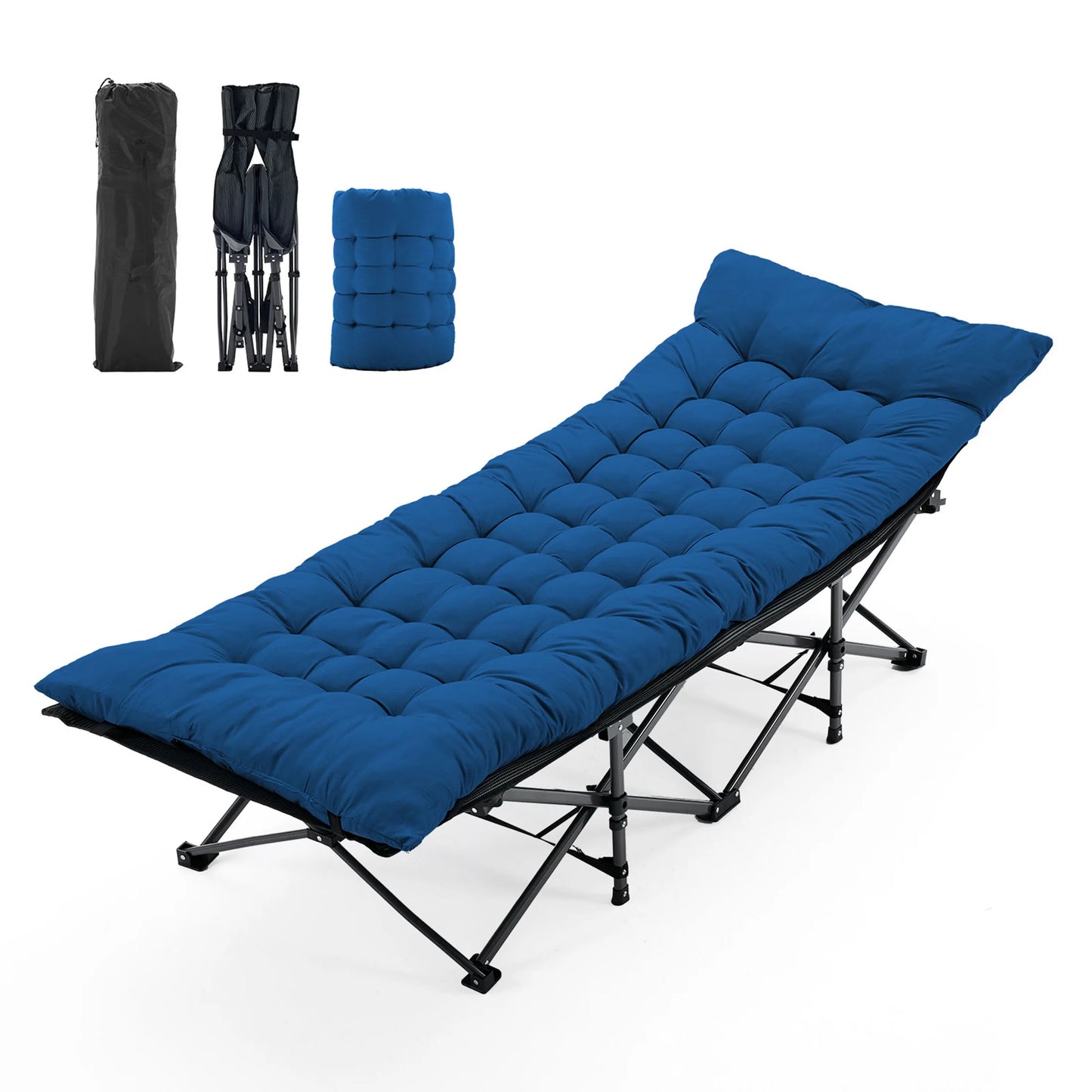 JHK Folding Camping Cot Bed With Cushion And Portable Storage