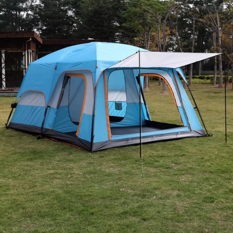 Family Outdoor Camping Tent With Removable Awning And Mesh Windows