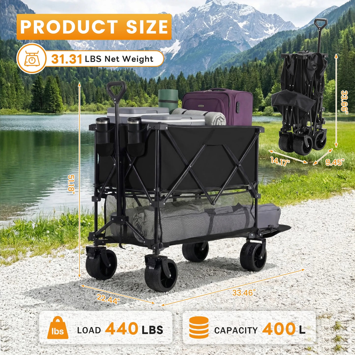 JHK Outdoor Double Decker Wagon Cart Foldable Garden Cart