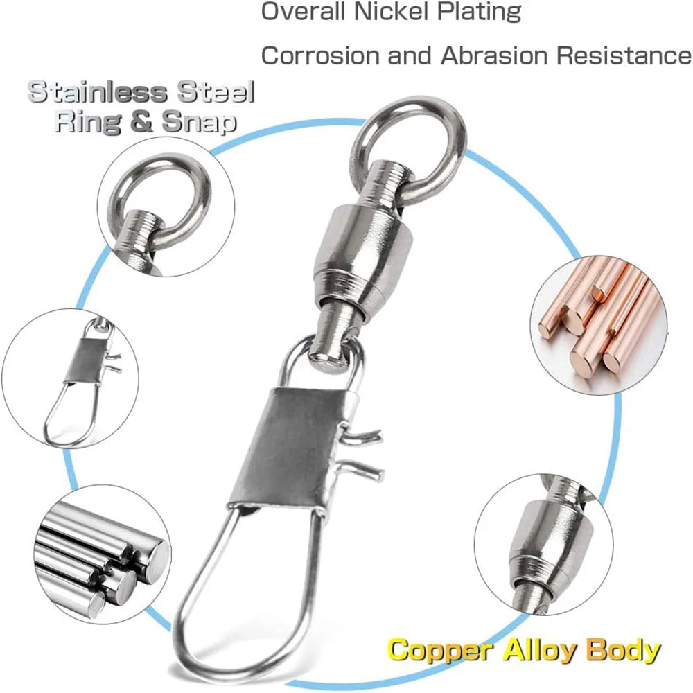100Pcs Ball Bearing Snap Swivels Swivels Fishing Tackle with Safety Interlock Snap Saltwater Freshwater Stainless Fishing Tackle