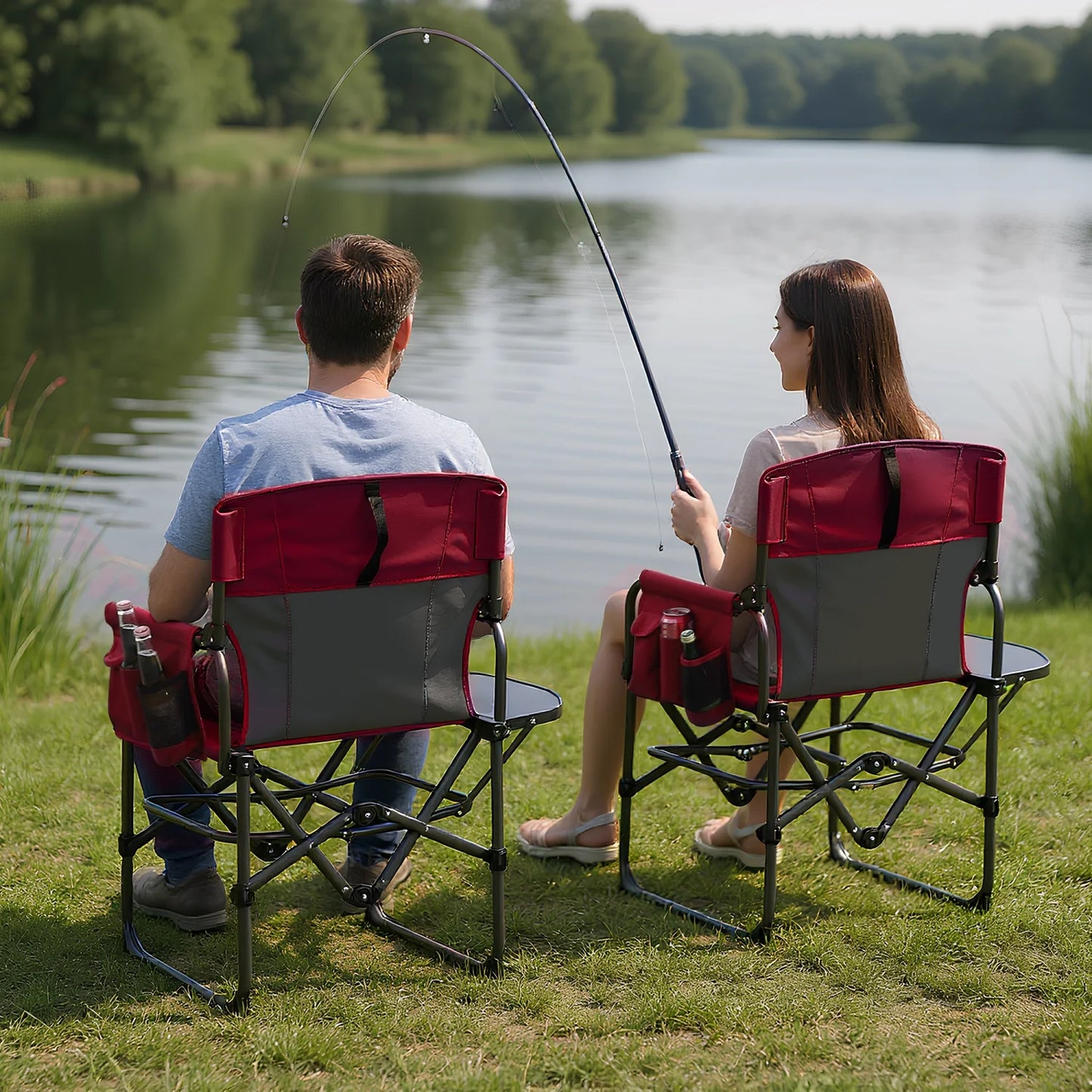 HiMISS Heavy-Duty Folding Directors Chair With Side Table Cup Holder