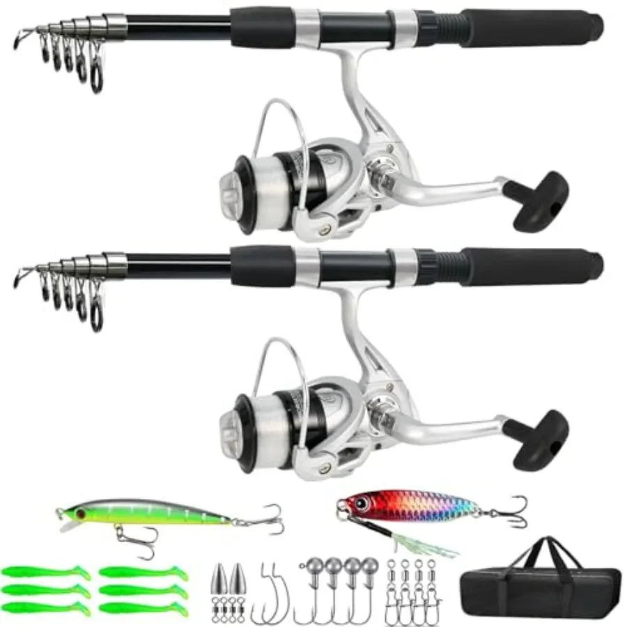 Telescopic Carbon Fiber Fishing Rod Set With Spinning Reels Carrier