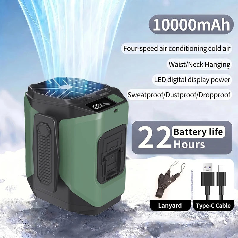 Portable Neck and Waist Clip Fan 10000mAh With Flashlight