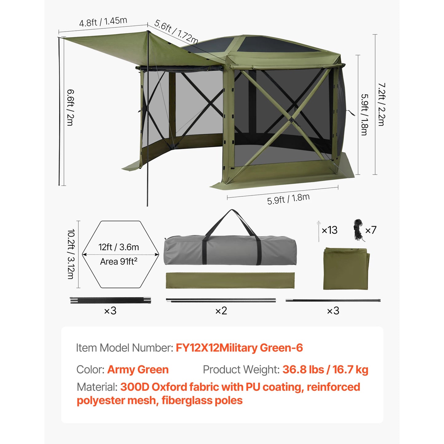 SucceBuy Pop Up Gazebo Screen Tent With Removable Top