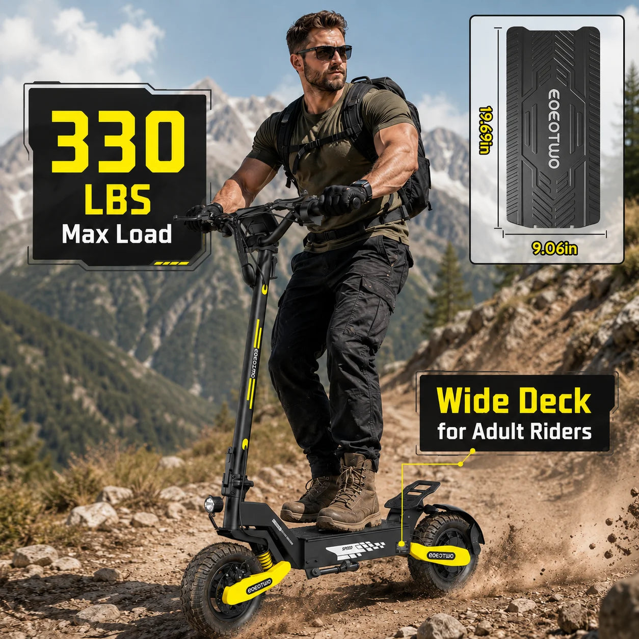EOEOTWO 1200W Off Road Electric Scooter 48V 30MPH Foldable